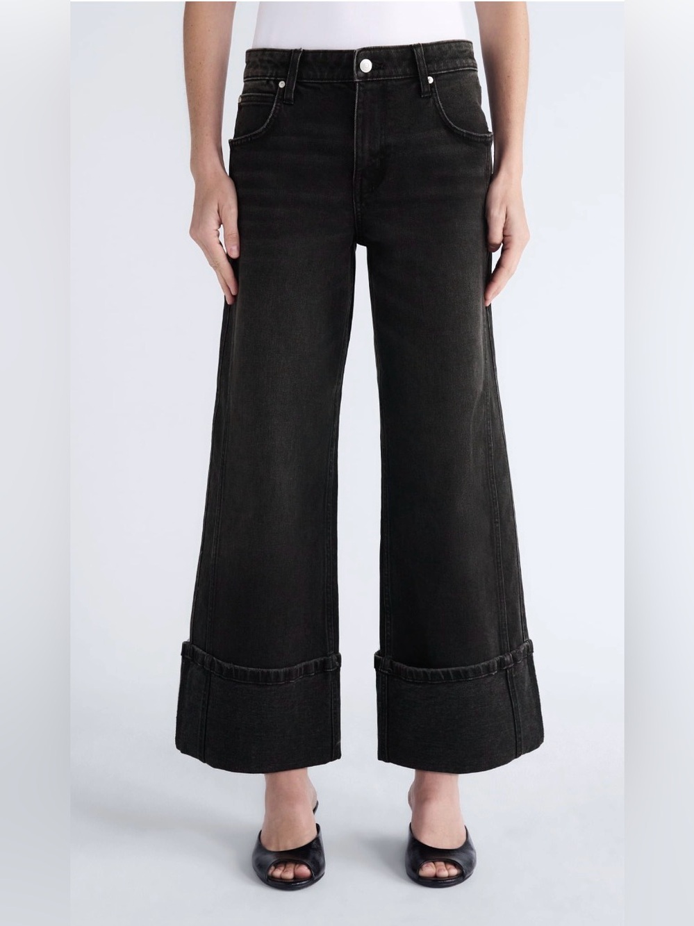 Scoop Women’s Mid Rise Cuffed Wide Leg Jeans